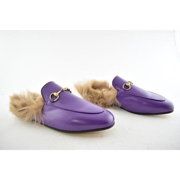 Gucci Princetown Purple Leather Beige Nude Fur Loafer Slide Mule Slipper Flat 36 - Picture 4 of 12